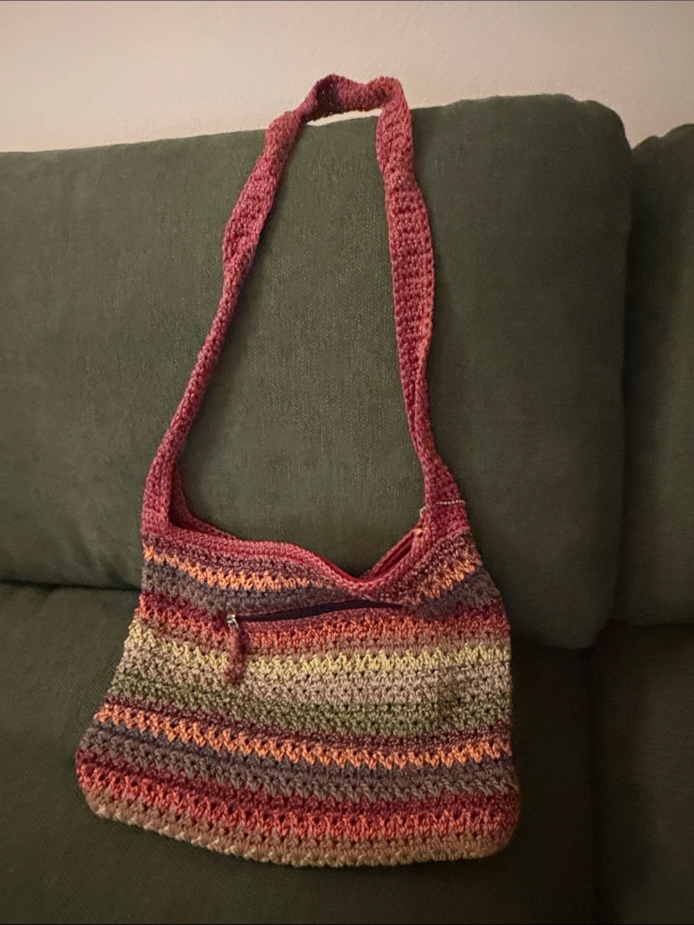 The Sak Multicolor Crochet Shoulder Bag in Maroon, Green, Orange